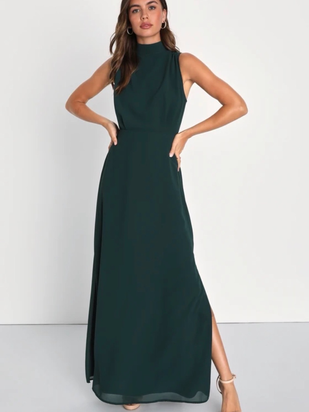 Lulu's Emerald High-Neck Sleeveless Maxi Dress - Picture 1 of 3